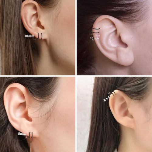 Miniatura 2 de 2 Pairs Double Hoop Earrings, Gold Cartilage Earrings for Women, Small Silver Helix Piercing Jewelry,Spiral Nose Ring Tiny Twist Earrings as Gift