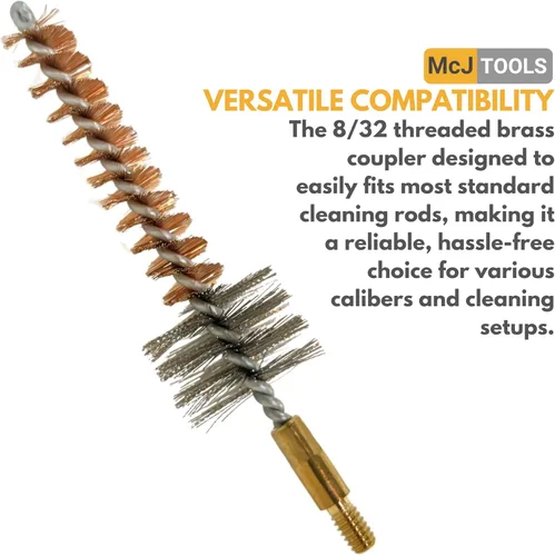 Miniatura 5 de McJ Tools Cepillo de Cámara de Bronce para Limpieza Paquete de 10 7.62mm/.308Cal - Cepillos de Limpieza de Armas de Bronce Premium con Cerdas