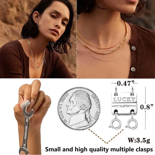 Miniatura 2 de Dailyacc Collar de la suerte, cierre de capas de oro de 18 quilates y plata, múltiples cierres de collar fuertes para separador de aspecto en capas