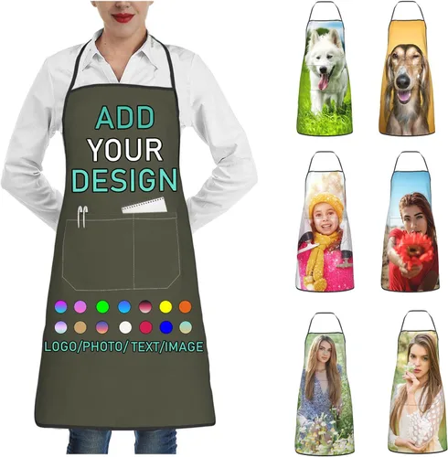 Miniatura 29 de Delantal personalizado con 2 bolsillos, personalizable con nombre, texto, logotipo, foto, cocina, horneado, delantal de cocina para mujeres y hombres