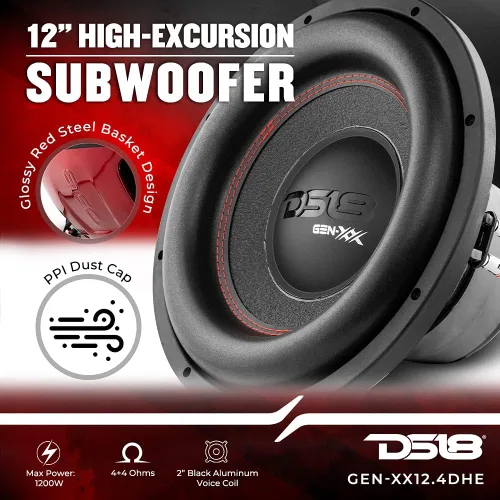 Miniatura 2 de DS18 GEN-XX12.4DHE - Subwoofer para automóvil de alta excursión de 12 pulgadas, 1000 vatios, bobina de voz dual máxima, 4+4 ohmios (1 altavoz)