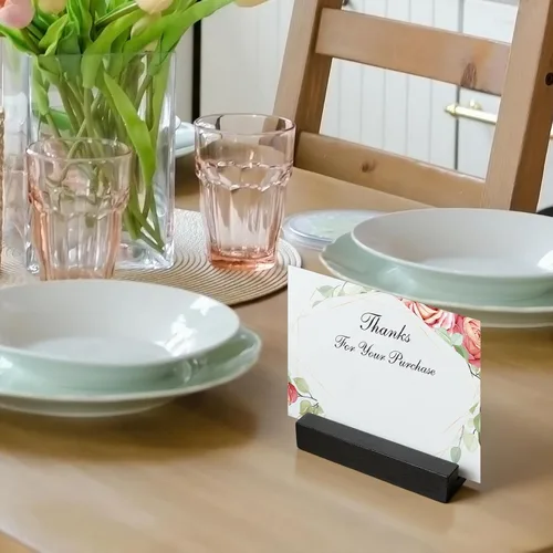 Miniatura 5 de 6 soportes de madera para tarjetas de lugar, color negro, soportes para tarjetas de fotos de madera para bodas, soportes de números de mesa