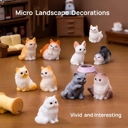 Miniatura 5 de Juego de 24 mini figuras de gato y perro, lindos modelos realistas de animales de resina y adornos para pasteles, adornos en miniatura