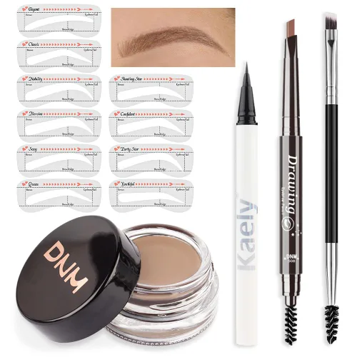 Miniatura 10 de evpct - Kit de maquillaje de pomada en gel en polvo para cejas color rubio con cepillo de doble punta, kit de plantillas para cejas para mujeres