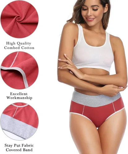 Miniatura 3 de wirarpa Ropa interior de algodón para mujer de cintura alta elásticos suaves transpirables paquete de 4