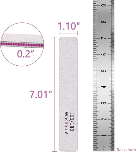 Miniatura 6 de Paquete de 24 limas de uñas, grano 100/180 de doble cara, profesional, reutilizable, lavable, lima de uñas, herramientas de manicura para uñas