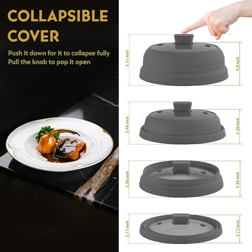 Miniatura 3 de Cubierta plegable para salpicaduras de microondas, tapa de microondas plegable de silicona de vidrio para alimentos, protector de salpicaduras