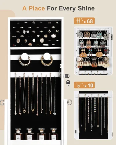 Miniatura 7 de Nicetree Armario de joyería, organizador independiente de joyas con espejo de cuerpo entero, armario de almacenamiento de joyas con cerradura
