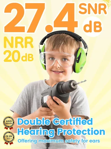 Miniatura 3 de Dr.meter Paquete de 12 orejeras para reducción de ruido: 27.4SNR Auriculares con cancelación de ruido para niños y adultos, EM100 orejeras