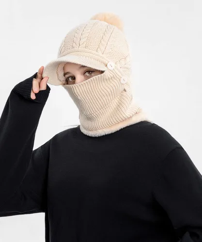 Miniatura 4 de HUAMULAN Gorro de invierno de una pieza para mujer, pasamontañas de forro polar, pasamontañas, máscara facial, bufanda, orejeras, esquí, nieve