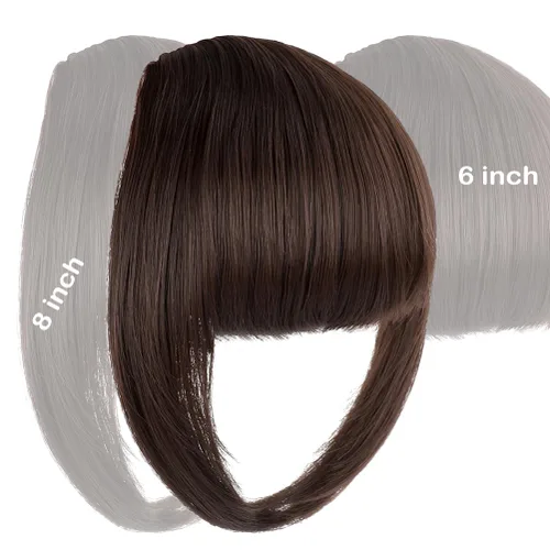 Miniatura 3 de Extensiones de cabello con clip, de fleco francés, natural, con flequillo, lacio, con flecos, con sienes para mujer, uso diario, color marrón medio