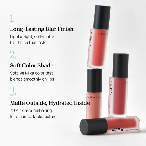 Miniatura 4 de Feev Hyper-Fit Color Wear Tinte de labios Velvet Cream mate, tinte de labios vegano y seguro para pieles sensibles (#02 Fancy Mauve)