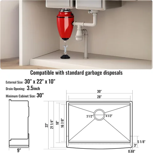Miniatura 8 de VEVOR Fregadero de Cocina Farmhouse, Fregaderos de Sobreponer de Acero Inoxidable 304, Lavabo Individual de Montaje Superior con Reborde