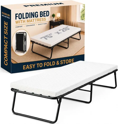 Miniatura 10 de Greaton, 14″ High Folding Guest Bed with 3″ Memory Foam Mattress – Sturdy Metal Frame, Easy Access for Seniors, Underbed Storage, Comfortable Bed