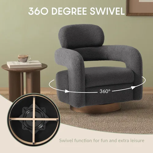 Miniatura 8 de WestinTrends Alexandria Mid-Century Modern Sherpa - Silla giratoria de barril color gris carbón