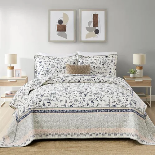 Miniatura 10 de Finlonte Colcha de gran tamaño de 102 x 120 pulgadas, colcha de tamaño Queen de 100% algodón, colcha extragrande, colcha de retazos de granja