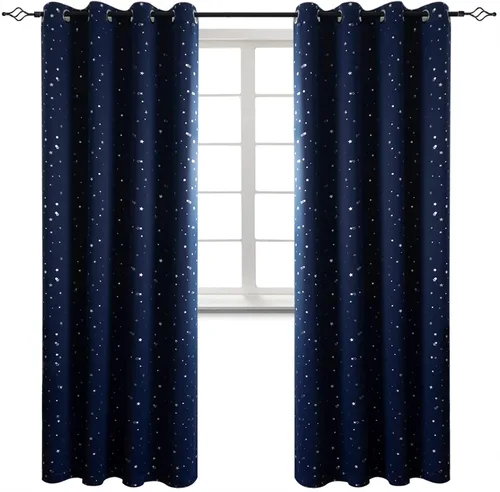 Miniatura 101 de BGment Cortinas opacas para dormitorio infantil, con aislamiento térmico, con ojales, estampado de estrellas plateadas, cortinas para oscurecer