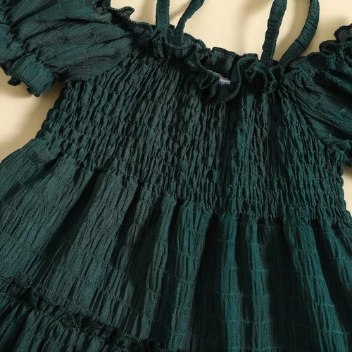 Miniatura 5 de BemeyourBBs Vestido de verano para niña pequeña, manga corta, volantes, plisado, vestido de playa para niña pequeña