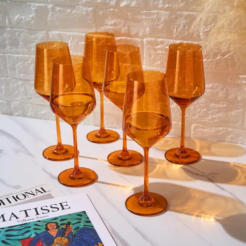 Miniatura 7 de Juego de copas de vino de colores, juego de 6 vasos de 12 onzas, tallo alto de estilo italiano único para vino blanco y tinto, agua, vasos