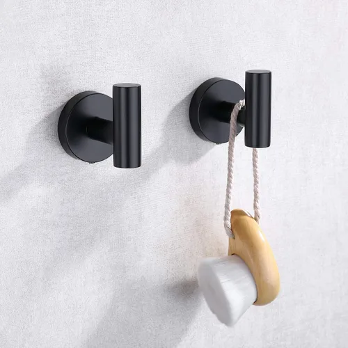 Miniatura 3 de TASTOS Gancho de acero inoxidable para toallas de baño, color negro mate, paquete de 2 esponjas para armario, ropa y armario, gancho de pared