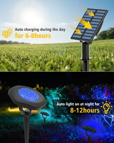 Miniatura 3 de Focos solares para exteriores, impermeables, IP68, 3 en 1, LED que cambian de color, luces solares de paisaje, 2 modos de luz, luces de camino