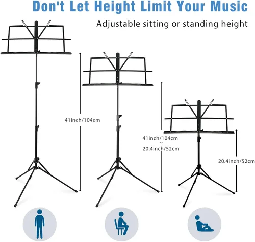 Miniatura 2 de EASTROCK Soporte de partituras plegable para partituras de música, soporte portátil plegable para libros de escritorio con bolsa de transporte