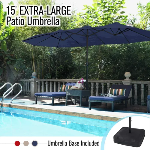 Miniatura 7 de Sombrilla PHI VILLA para terraza, extra grande, de doble sombrilla, de 450cm (base incluida), sombrilla doble para exterior, Marino Azul marino