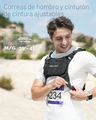 Miniatura 7 de Zelvot Chaleco para correr con vejiga de agua de 1 litro, patente original de Estados Unidos, chaleco de hidratación reflectante ajustable, mochila