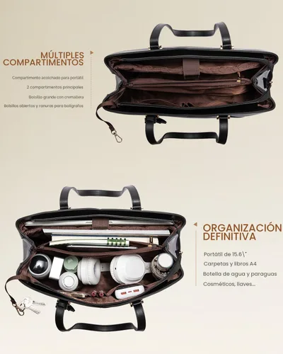 Miniatura 3 de LOVEVOOK Bolso de mano para laptop para mujeres, bolsos de trabajo, bolso para laptop para maestros, bolso de computadora de cuero, carteras Negro