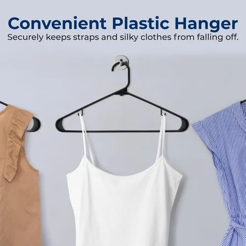 Miniatura 6 de SereneLife - Juego de 10 perchas de plástico con gancho de metal, color negro Non-Slip, Lightweight hangers with a slim profile help keep closets