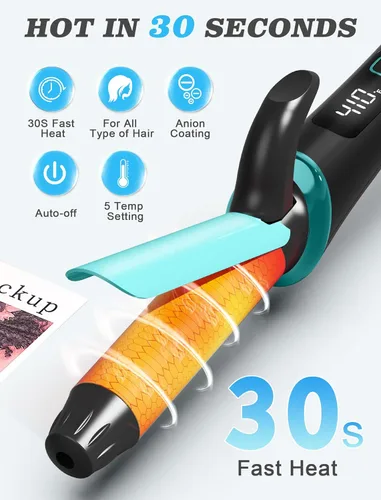 Miniatura 4 de Mini rizador para viajes, 110 ~ 240 V de doble voltaje con adaptador de enchufe europeo, rizador pequeño para cabello corto, rizadores pequeños