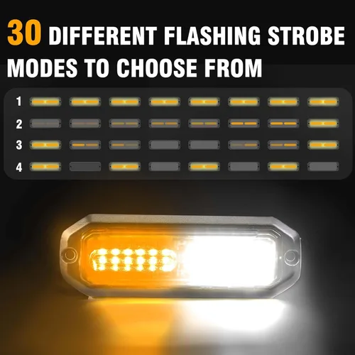 Miniatura 2 de WINECO 8 Piezas Luces LED Estroboscópicas de 12V con Función de Sincronización Ámbar Blanco 12LED Luces de Advertencia de Peligro de Emergencia