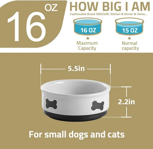 Miniatura 5 de Sweejar Cuencos de cerámica para perros con patrón de huesos, plato de comida para perros pequeños, cuenco de porcelana para agua de 16 onzas Rosa