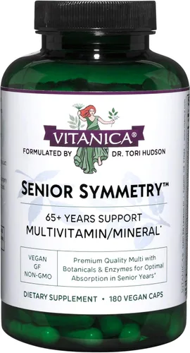 Vitanica, Senior Symmetry, multivitaminas y minerales de 65 años en adelante, vegano, 180 cápsulas