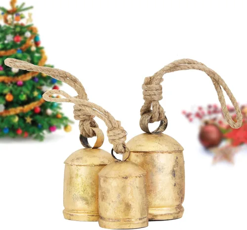 Juego de campanas de Navidad vintage rústicas de vaca, decoración navideña shabby chic, juego de 3 campanas en varios tamaños, crea un ambiente