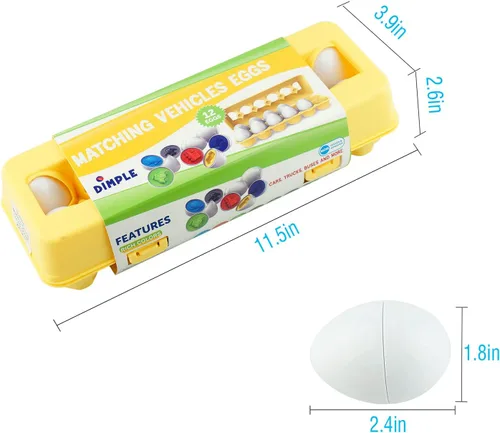 Miniatura 4 de Dimple 12 piezas de juguete a juego de huevos de automóvil con soporte – Huevos de Pascua STEM, rompecabezas educativo de forma y color, huevos