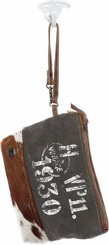Miniatura 2 de Myra Bag Vintage 1930 Upcycled Canvas Wristlet Bag S-1144, Marrón