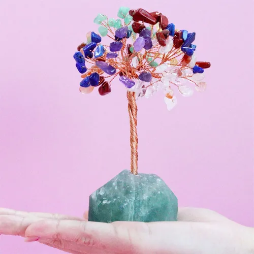 Miniatura 2 de Árbol de cristal curativo de 7 chakras, cristales naturales con base de piedra, alambre de cobre, árbol de dinero para el hogar, oficina
