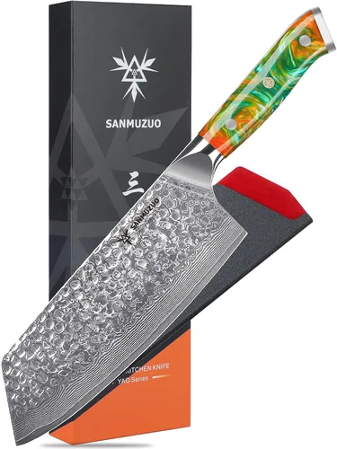 Miniatura 10 de Cuchillo Santoku de 7" - Cuchillo de chef japonés - Acero de Damasco martillado y mango de resina - Serie YAO