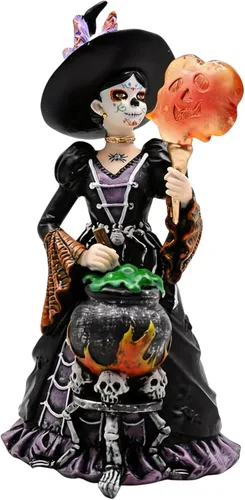Comfy Hour - Estatua de bruja gótica de 8 pulgadas, figura de La Calavera Catrina del Día de los Muertos, decoración estética de calavera de azúcar