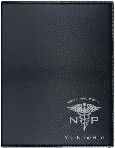 Miniatura 4 de Bloc de notas pequeño de 7 x 9 pulgadas, enfermera practicante NP, grabado personalizado incluido (negro con plata)
