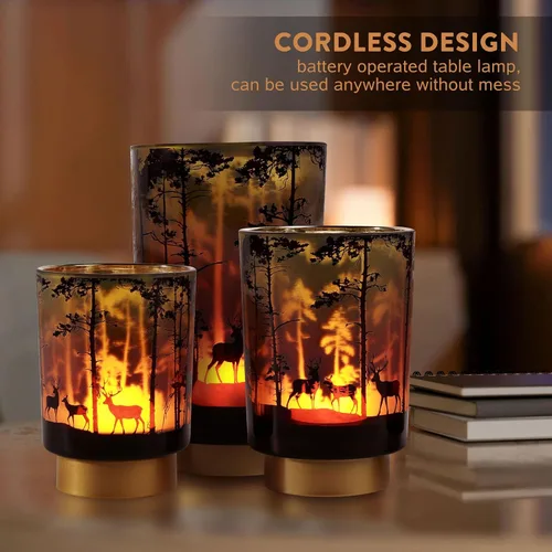 Miniatura 5 de Eywamage Pequeña lámpara de mesa con pilas con control remoto, lámpara de cristal inalámbrica de ciervo del bosque para dormitorio, sala de estar