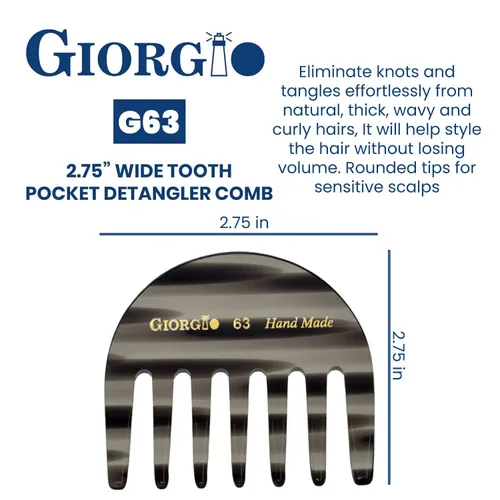 Miniatura 3 de Giorgio G63 Peine de desenredo de grafito para mujeres - Dientes anchos, tamaño de bolsillo y para viajes para cabello grueso, húmedo o seco.