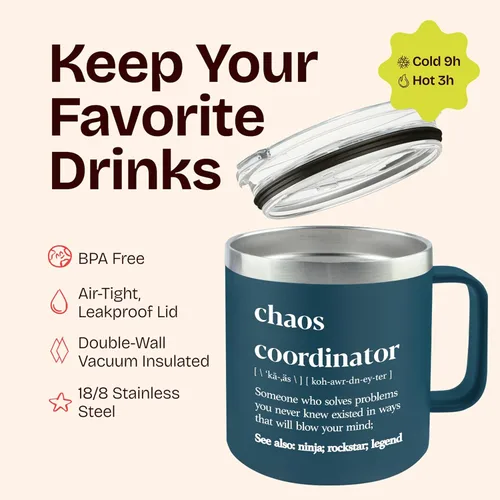 Miniatura 7 de Vaso de coordinador del caos, regalos administrativos para el día profesional, 14 onzas, taza de coordinador del caos, regalos de promoción