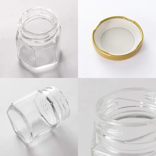 Miniatura 3 de Tarros hexagonales transparentes de 1.5 onzas, pequeños frascos de vidrio para miel con tapas (dorados), tarros Mason para hierbas, alimentos