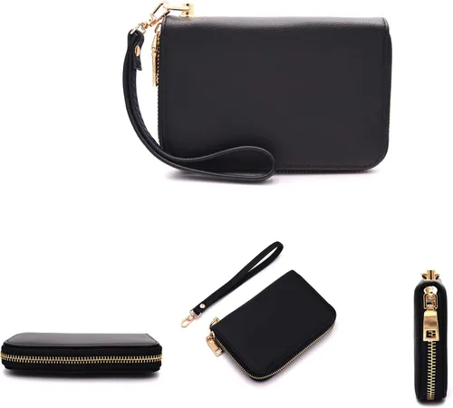 Miniatura 4 de LOVESOME Cartera de mujer con cremallera pequeña, doble cremallera, doble compartimento con muñequera y correa para la muñeca