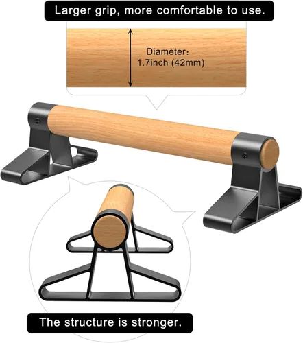 Miniatura 5 de SELEWARE Barras de empuje de madera, barras paraletas, barras antideslizantes para calistenia, fitness, entrenamientos de piso, madera maciza con A