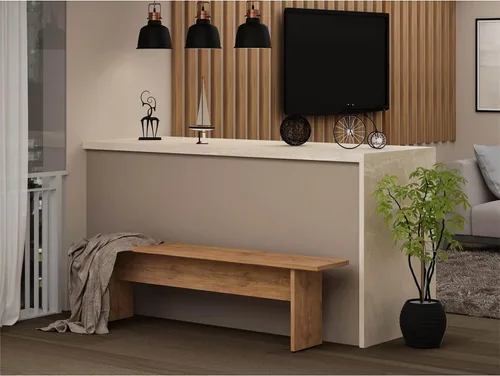 Miniatura 8 de Manhattan Comfort Nomad - Juego de comedor de 3 piezas para 6 personas con mesa de cocina moderna y 2 bancos, muebles de granja con acabado de grano