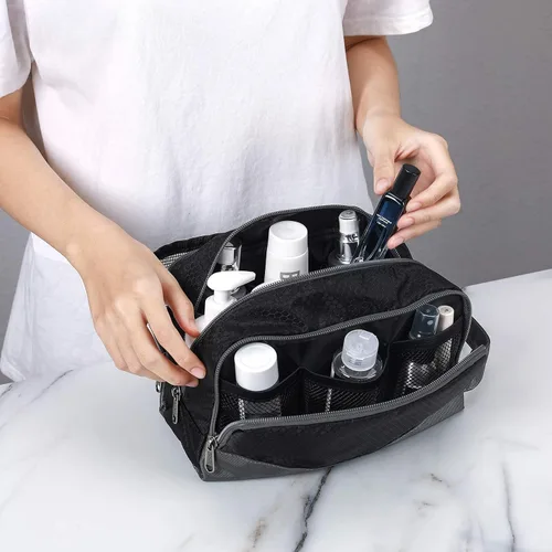 Miniatura 4 de Gonex Neceser de viaje de nailon, bolsa de afeitado, organizador de artículos de tocador, color negro