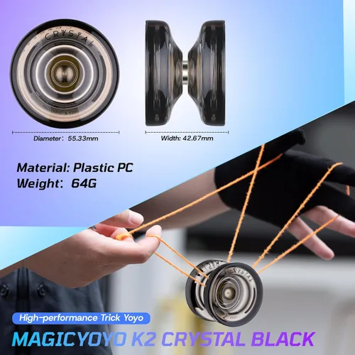 Miniatura 6 de MAGICYOYO K2 Yoyo Cristal Negro Profesional, Yoyo Sensible para Niños Principiantes con Rodamiento Extra No Sensible Yo Yo, Yoyo Pro de Plástico